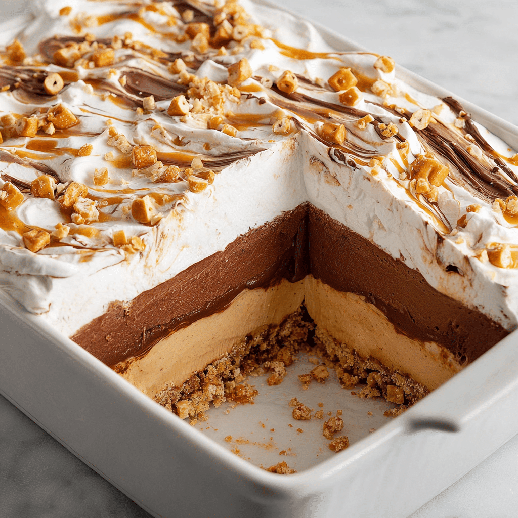 No-Bake Peanut Butter Chocolate Pretzel Pie Recipe - Recipe Image