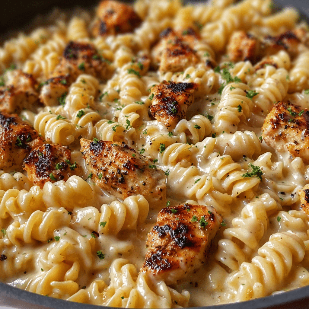 Cheesy Cajun Garlic Chicken Rotini Skillet Recipe - Recipe Image