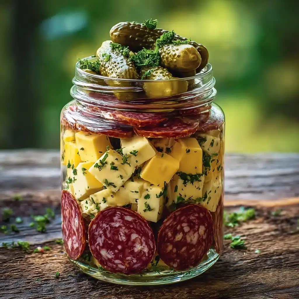 Easy Marinated Cheese Appetizer with Salami & Pickles Recipe - Recipe Image