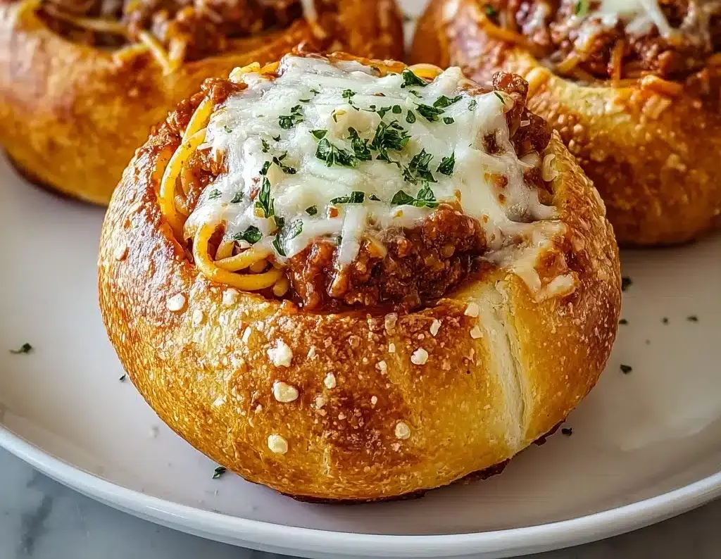 Spaghetti Garlic Bread Bowls Recipe
