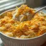 Pour the chicken mixture into your prepared baking dish, smoothing it into an even layer Recipe