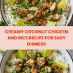 Fluff the coconut rice with a fork and divide it onto four plates Recipe