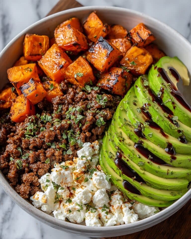 Ground Beef and Sweet Potato Bowl with Hot Honey, Avocado, and Cottage Cheese Recipe