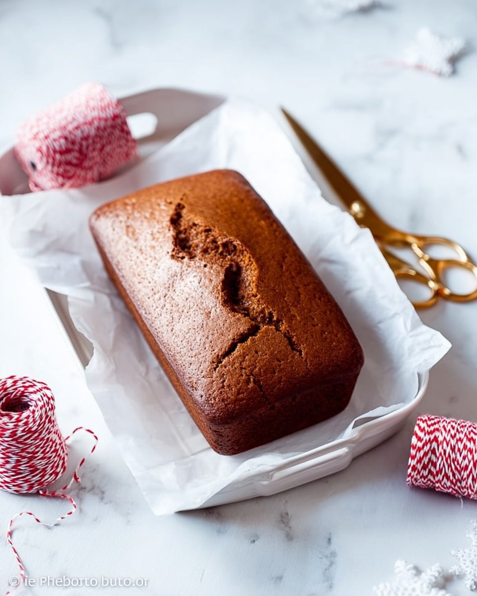 A loaf of brown bread with a cracked top sits on a crinkled piece of white parchment paper placed on a white tray with handles. The tray rests on a white marbled surface. Near the tray, there are gold scissors and a spool of red and white twine, with some twine loosely placed around the tray. The overall look is simple and clean, showing the fresh bread clearly. photo taken with an iphone --ar 4:5 --v 7