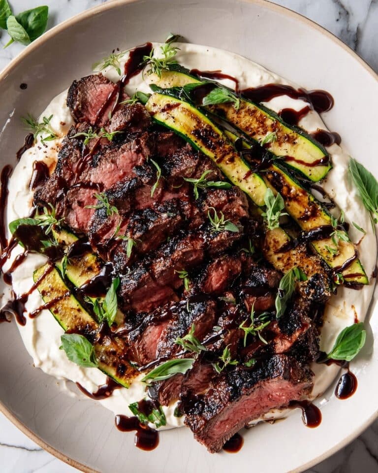Balsamic Flank Steak with Grilled Zucchini and Feta Recipe