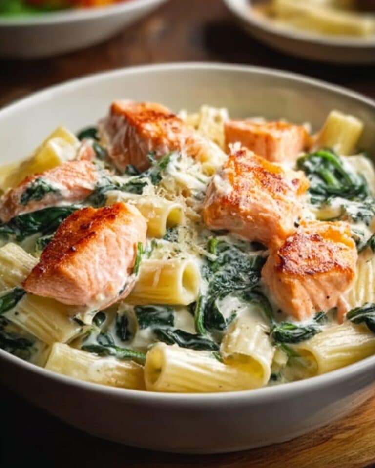 Salmon Spinach Pasta in Creamy Parmesan Sauce Recipe