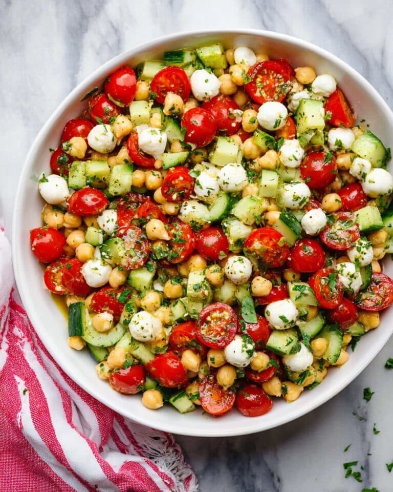 Caprese Chickpea Salad with Roasted Garlic Basil Dressing Recipe