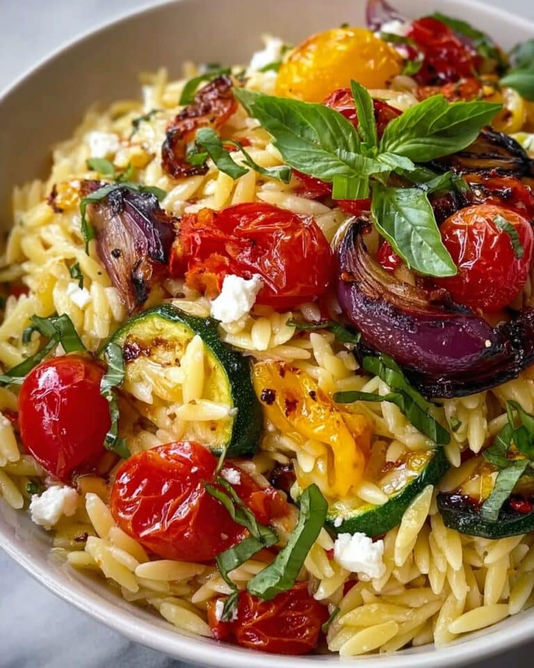 Roasted Vegetable Orzo with Feta and Fresh Basil Recipe