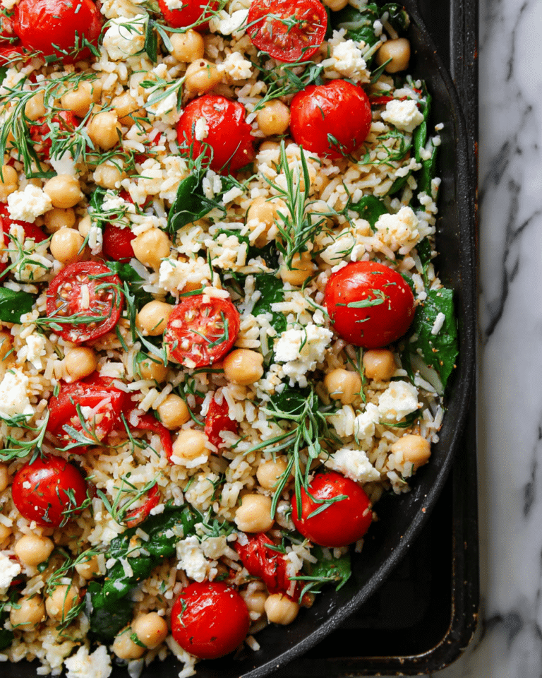 Mediterranean Lemon Rice with Chickpeas, Spinach, Tomatoes, and Feta Recipe