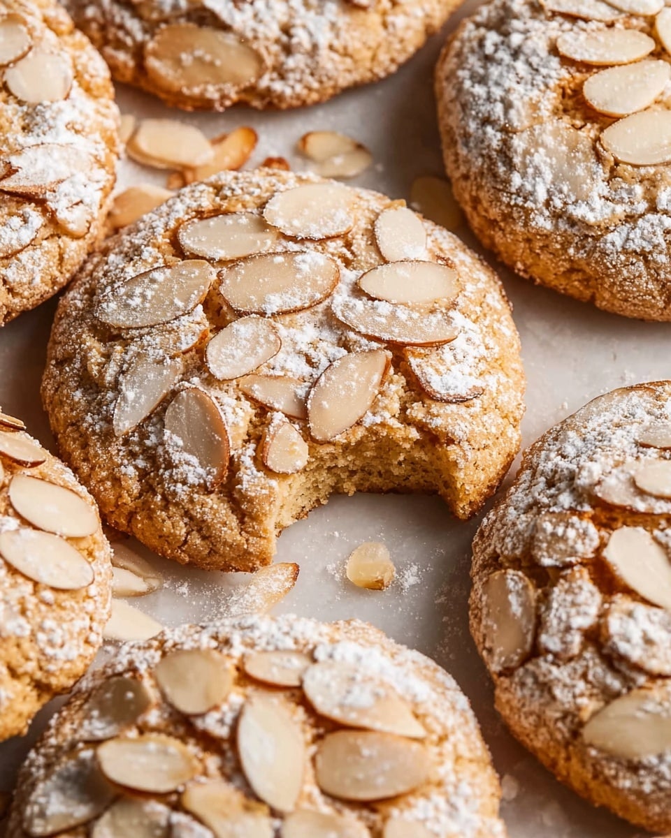 The image shows a white plate with five crumbly cookies, each with a golden-brown outer layer and a bright red raspberry pressed into the center, creating a striking contrast. The cookies have a rough, crumbly texture with some loose crumbs on the plate and pinkish spots from the raspberries. Behind the plate is a white bowl filled with more cookies looking similar, placed on a white marbled texture surface. Scattered around the plate are a few fresh raspberries, adding vibrant red color to the scene. In the background on the left, there is a small glass bowl full of raspberries and a white textured jar with more raspberries on top. A white dish towel with black stripes peeks in from the right side. The whole setup has a soft, natural light. photo taken with an iphone --ar 4:5 --v 7