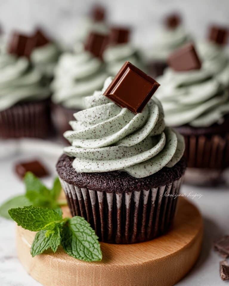 Mint Chocolate Cupcakes with Andes Mints and Green Peppermint Frosting Recipe